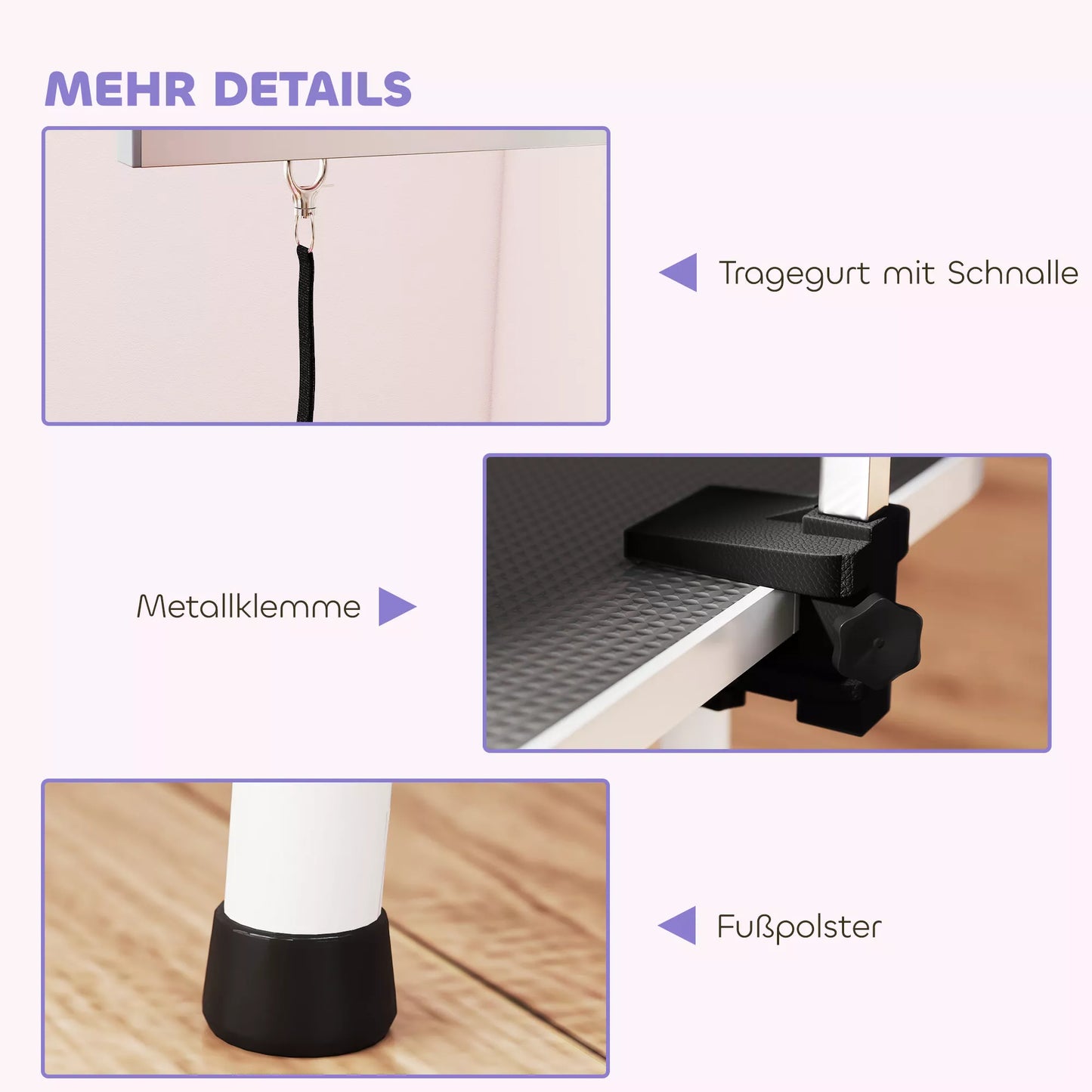 Šunų kirpimo stalas su kilpa, sulankstomas, plieninės kojelės, neslystanti plokštė, 81x48,5x80 cm, juodas