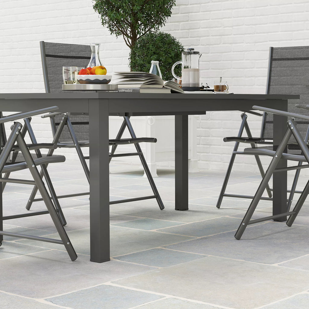 Sodo stalas Išplėstas Aliuminis 160/220x90 cm Atsparus atmosferos poveikiui Balkono stalas, neslidus Bufeto stalas Pilkas
