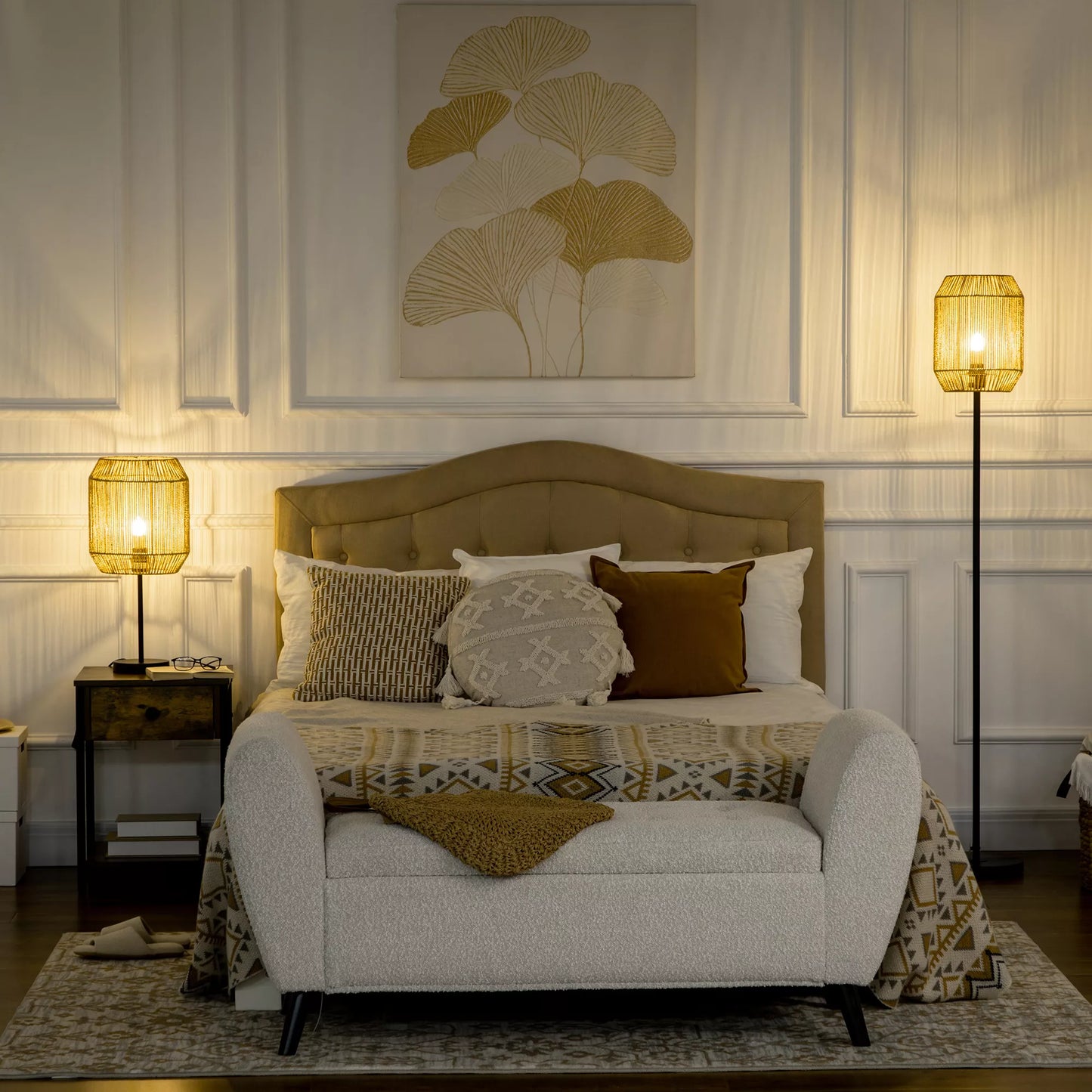 HOMCOM 2 dalių šviestuvų rinkinys. 1 pastatomas šviestuvas, 1 stalinė lempa, 38 cm x 38 cm x 158 cm, Natūrali spalva + Juoda