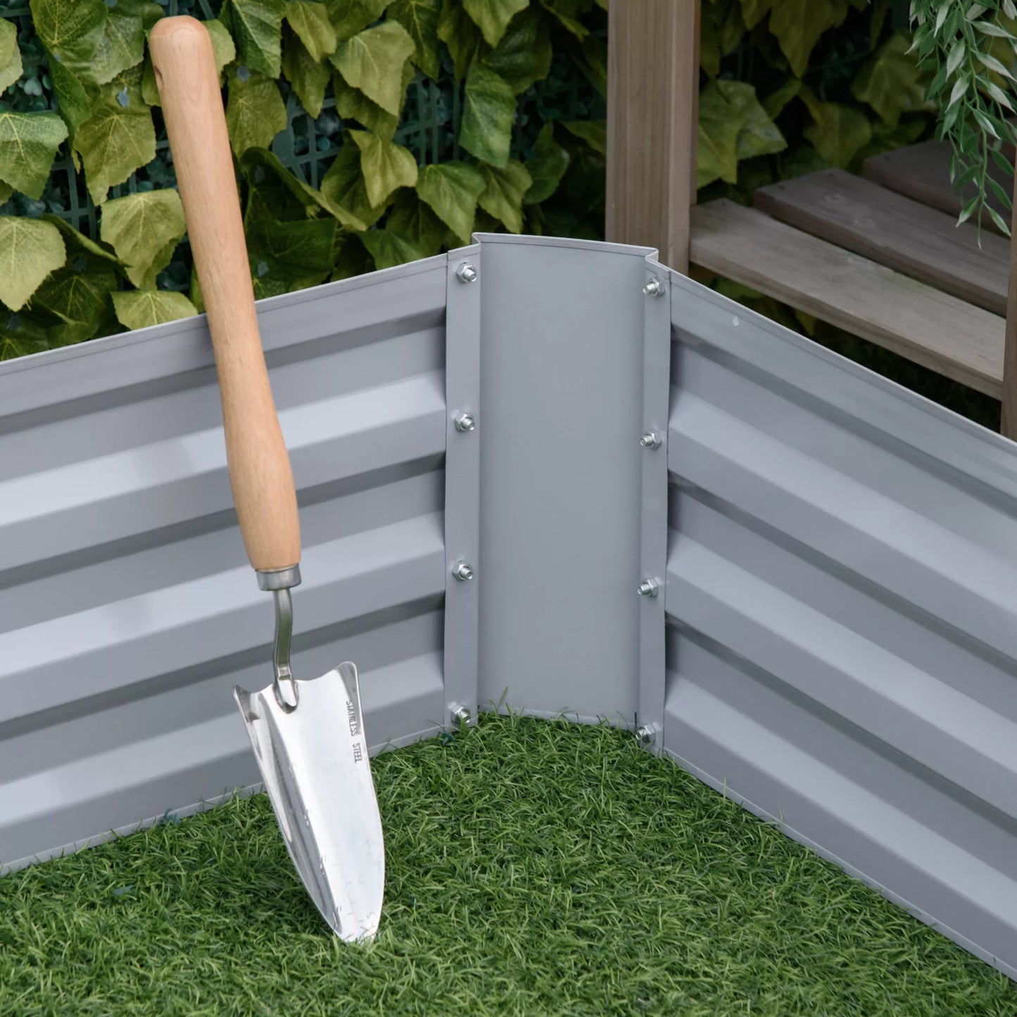 Augalų dėžė, 2 vnt. rinkinys, gėlių dėžė, atviras dugnas, plieno rėmas, pilka, (2 x) 100 x 100 x 30 cm