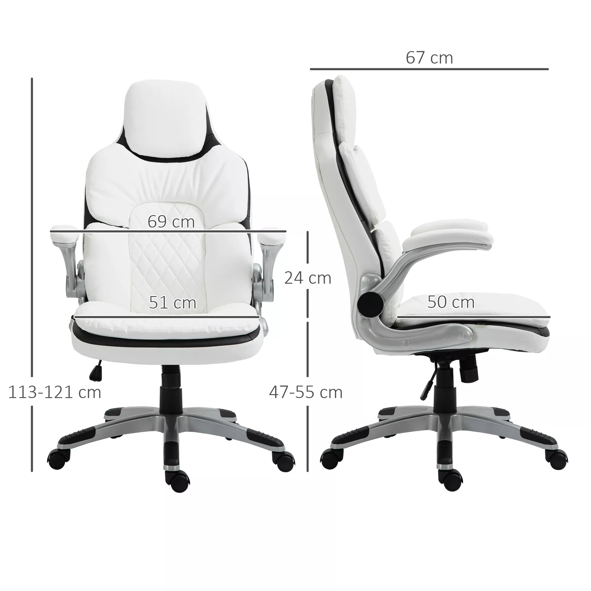 Ergonomiška biuro kėdė su atlenkiamais porankiais, aukščio reguliuojamas rašomojo stalo krėslas su svyravimo funkcija, storai paminkštinta kėdė su reguliuojamu paminkštintu porankiu 69 x 67 x 113-121 cm