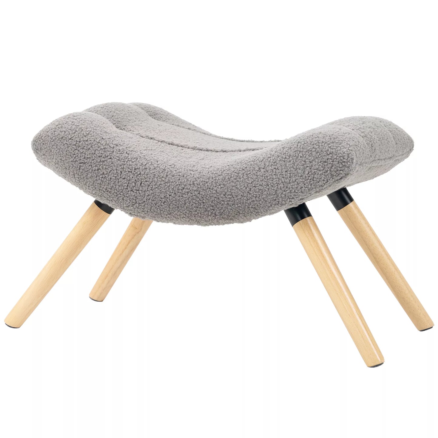 Modernus pufas su vilnos užvalkalu ir medinėmis kojelėmis, minkštas, svetainei, miegamajam, koridoriui, šviesiai pilkas