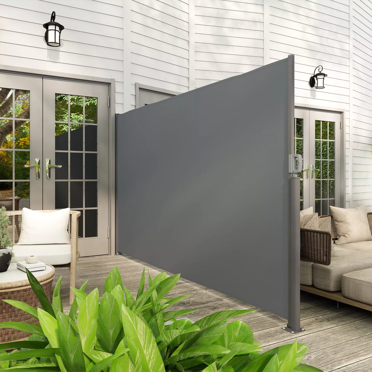 Ištraukiama šoninė markizė, nepermatoma, skirta privatumui su sieniniu laikikliu, padengta, 300x180cm, tamsiai pilka