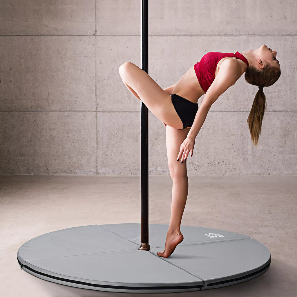 Pole dance kilimėlis, 5 cm storio apvalus plastikinis kilimėlis, skirtas pole dance pratimams, gimnastikai, jogai, šviesiai pilkos spalvos