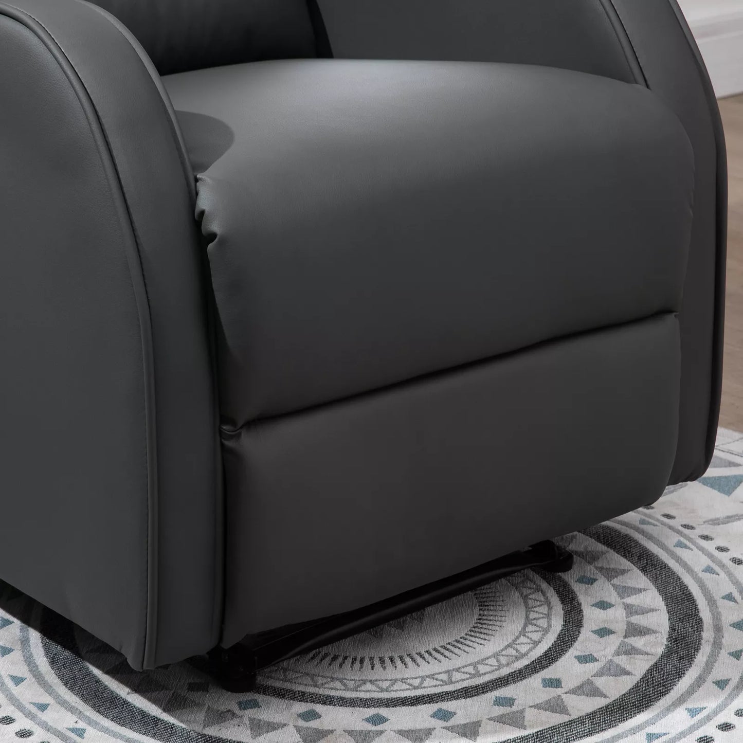 Poilsio krėslas su atlenkiama atrama kojoms, išskleidžiama kojų atrama, dirbtinė oda, tamsiai pilkos spalvos