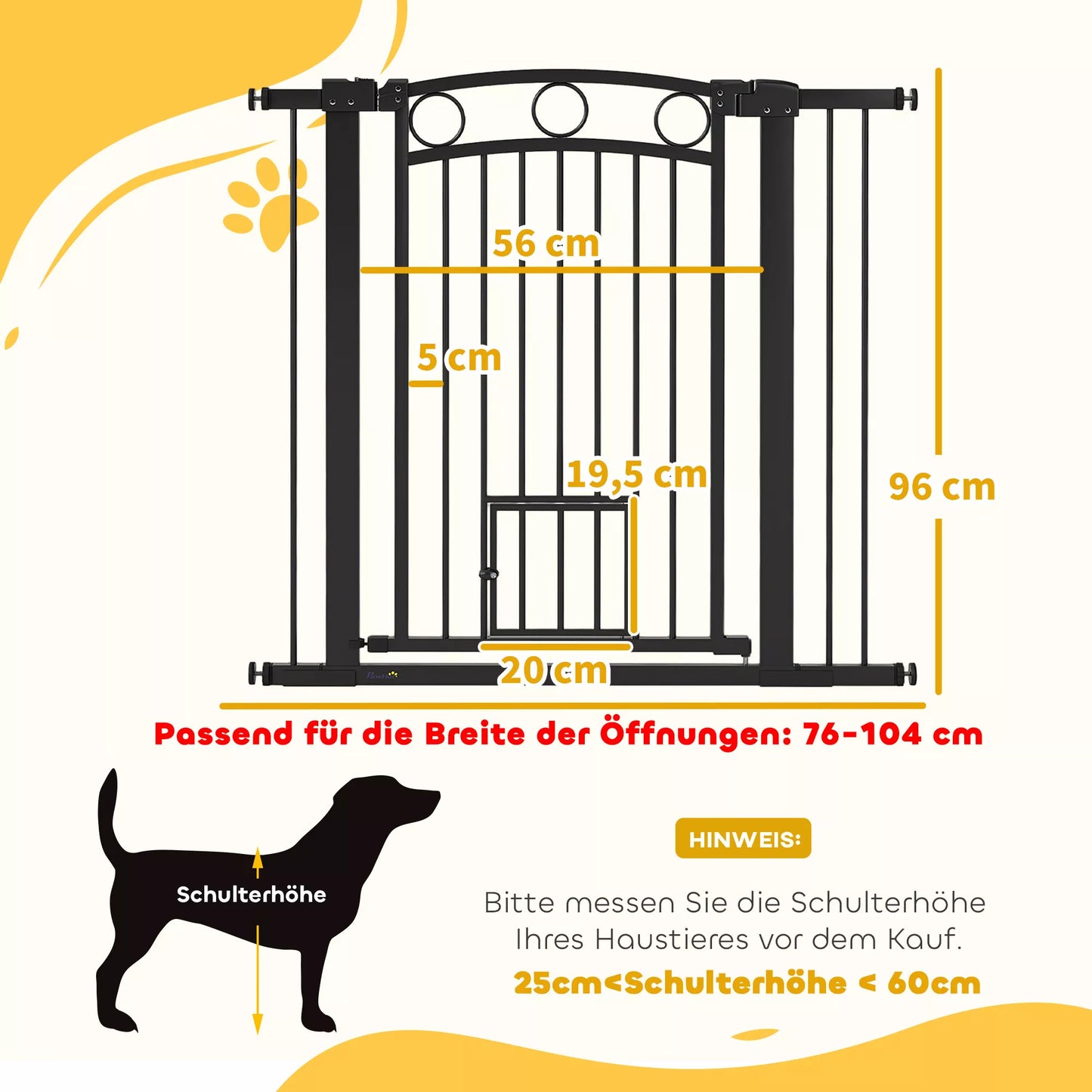 Naminių gyvūnų varteliai, 96 cm laiptų užtvaros, reguliuojamas plotis 76–104 cm, su katės durelėmis, skirtos laiptams ir durų angoms, juodos spalvos