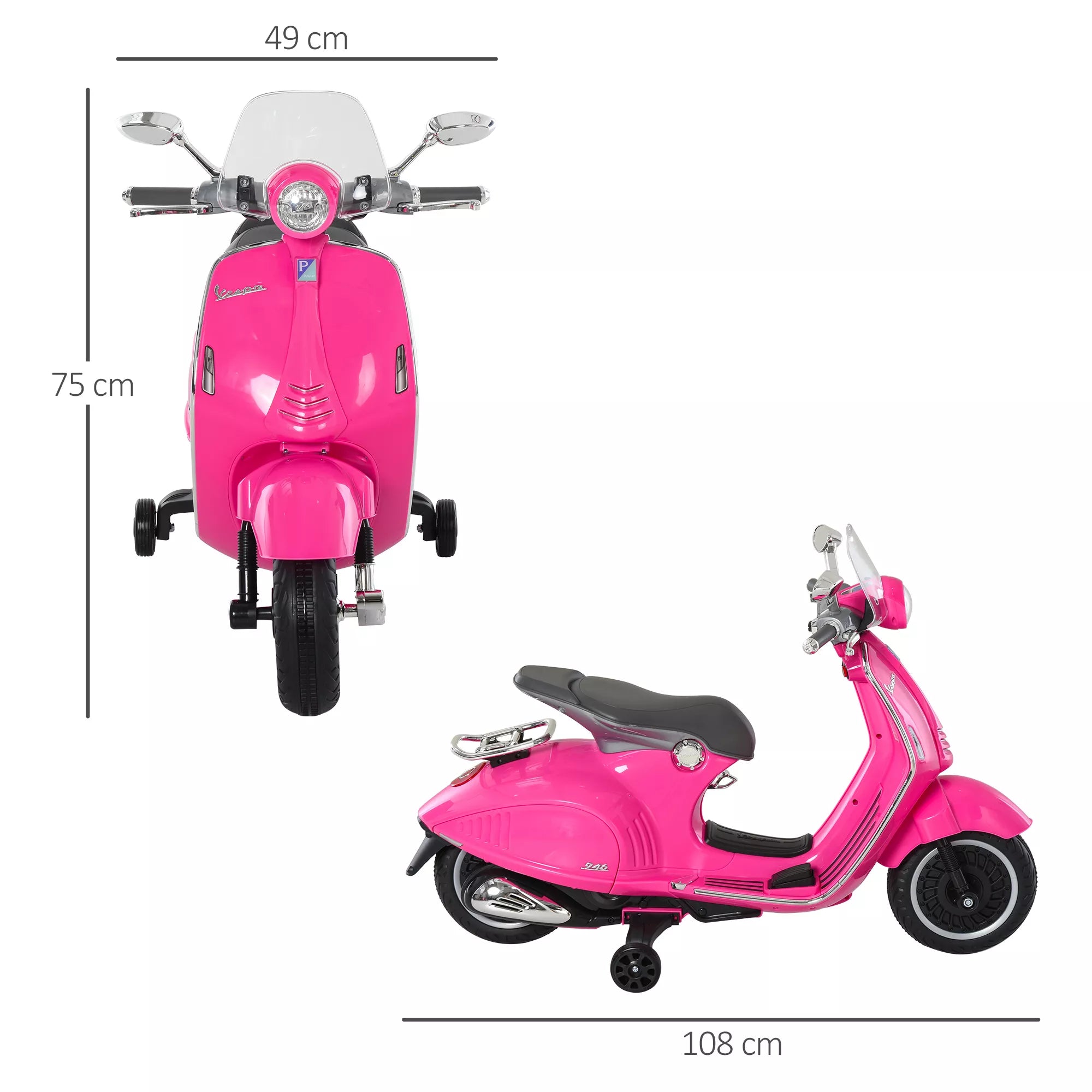 Elektrinis motociklas vaikams su MP3 grotuvu, žibintais, 3–6 metai, dirbtinė oda, metalas, 108 x 49 x 75 cm, rožinis