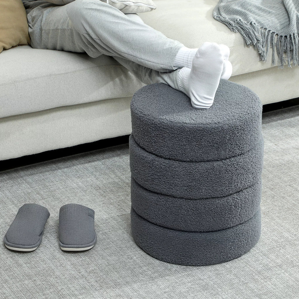 Apvalus pufas su Teddy audiniu, iki 120 kg, 40x40x45 cm, tamsiai pilkas