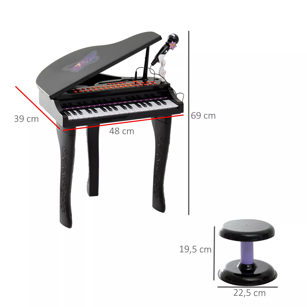 37 klavišų klaviatūra vaikams, pianino taburetė su mikrofonu, LED mokymosi režimas, įrašymas, pianino muzikos instrumentas 3–6 metų vaikams, juodos spalvos