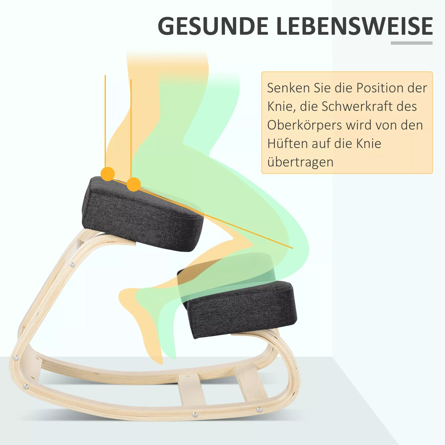 Ergonomiška klūpoma kėdė, paminkštinta atrama sveikai laikysenai, beržo mediena, atlaiko iki 120 kg, juoda