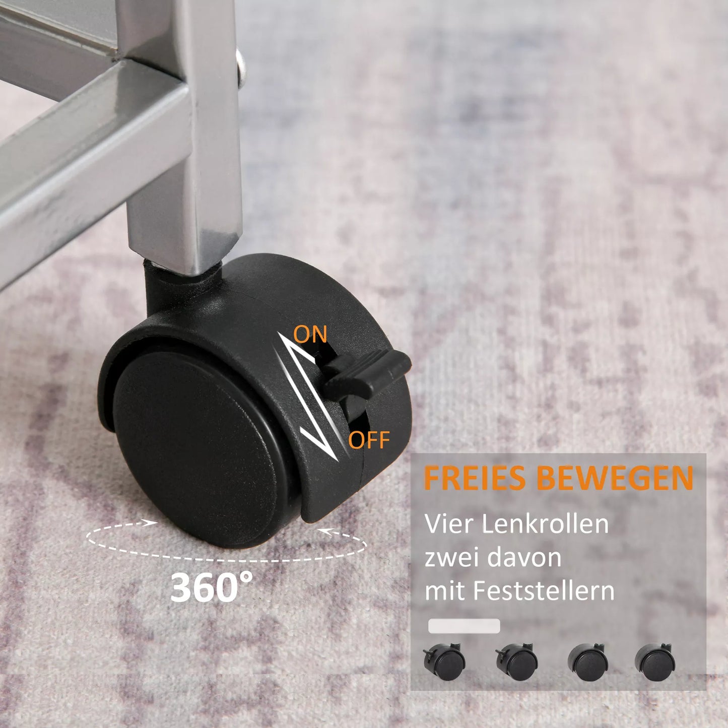 Virtuvės vežimėlis su ratukais, 4 lentynų virtuvės stovas su metaliniais krepšeliais, daugiafunkcis laikymo vežimėlis virtuvei, vonios kambariui, biurui, svetainei, sidabrinis