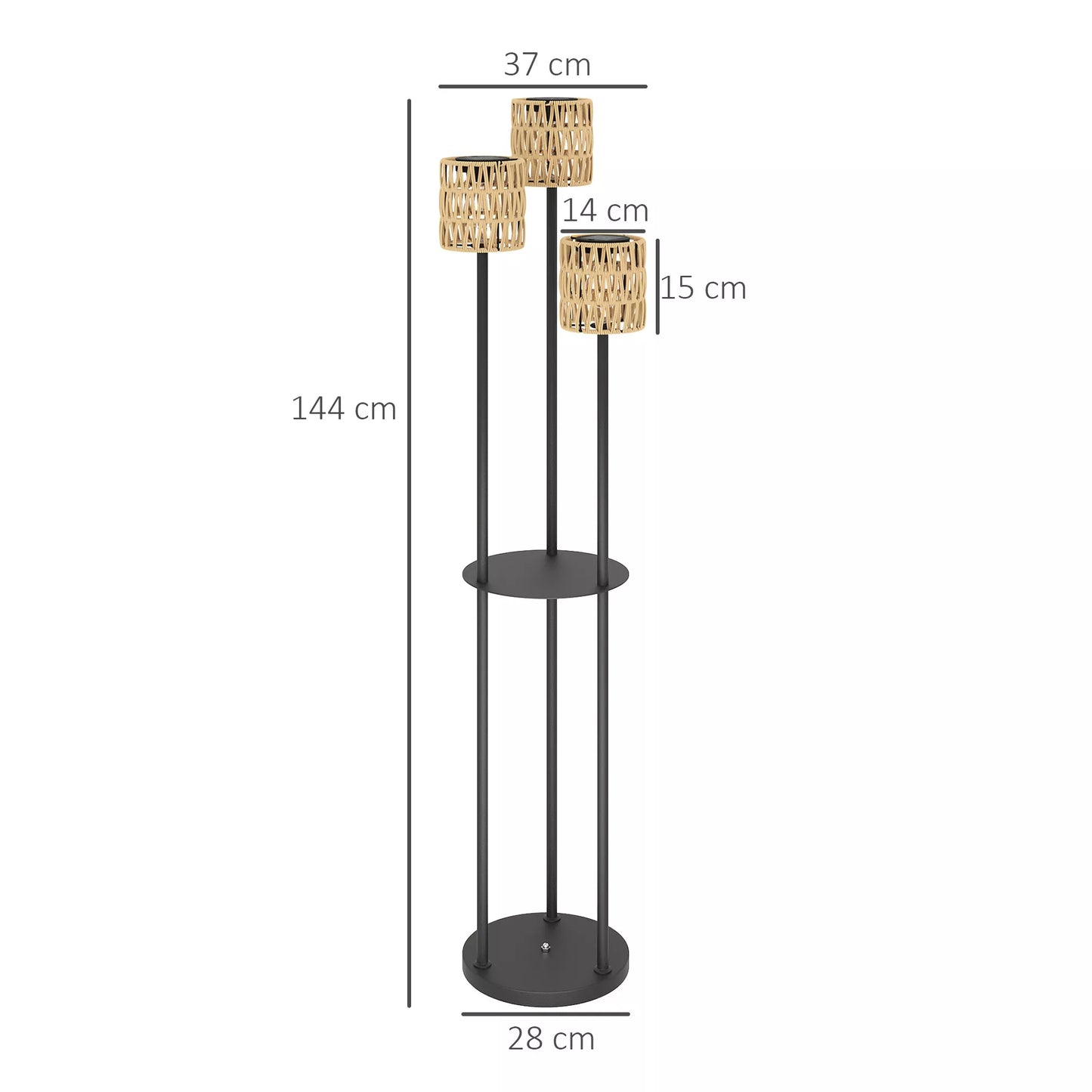 Saulės pastatomas šviestuvas Rotango, saulės šviestuvai su šviesos jutikliu, 3 šviestuvai, Boho stiliaus saulės lempa IP44 Ø37 x 144 cm