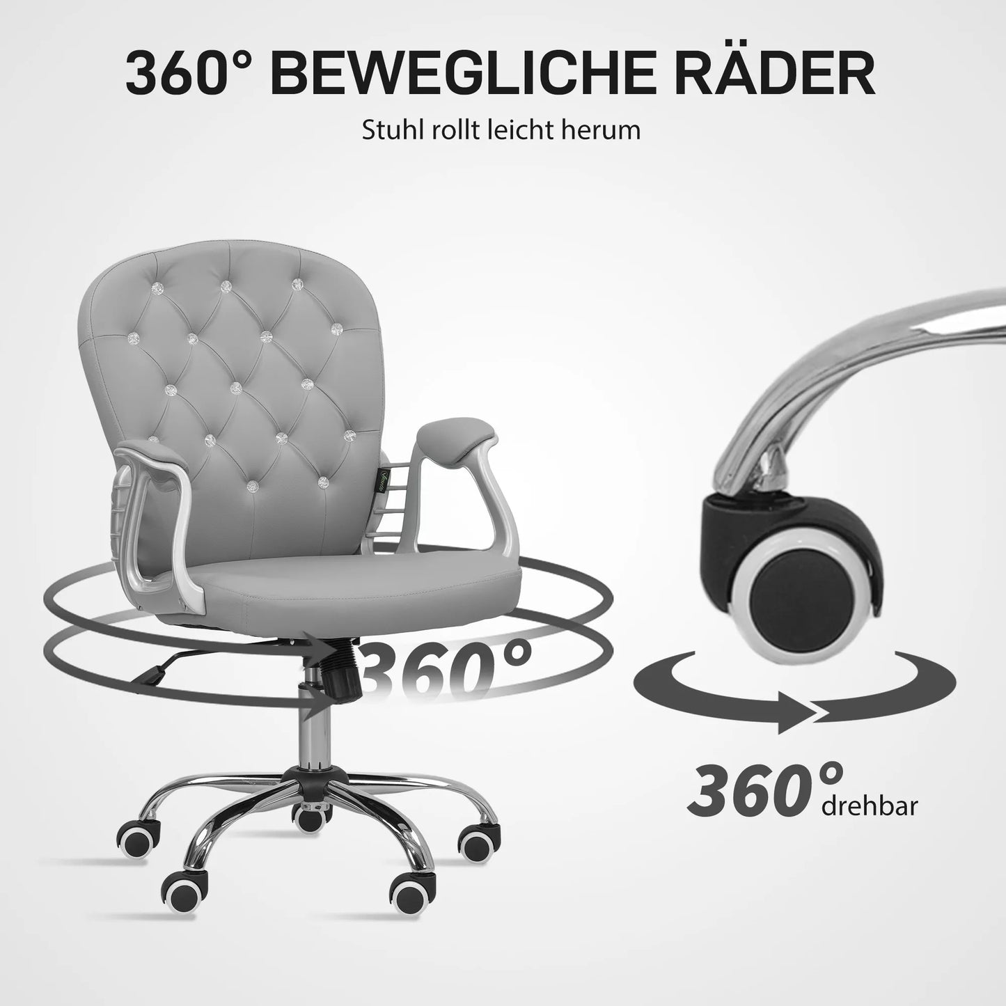 Biuro kėdė, Ergonomiška rašomojo stalo kėdė su porankiais, paminkštinta nugarėlė, šviesiai pilka