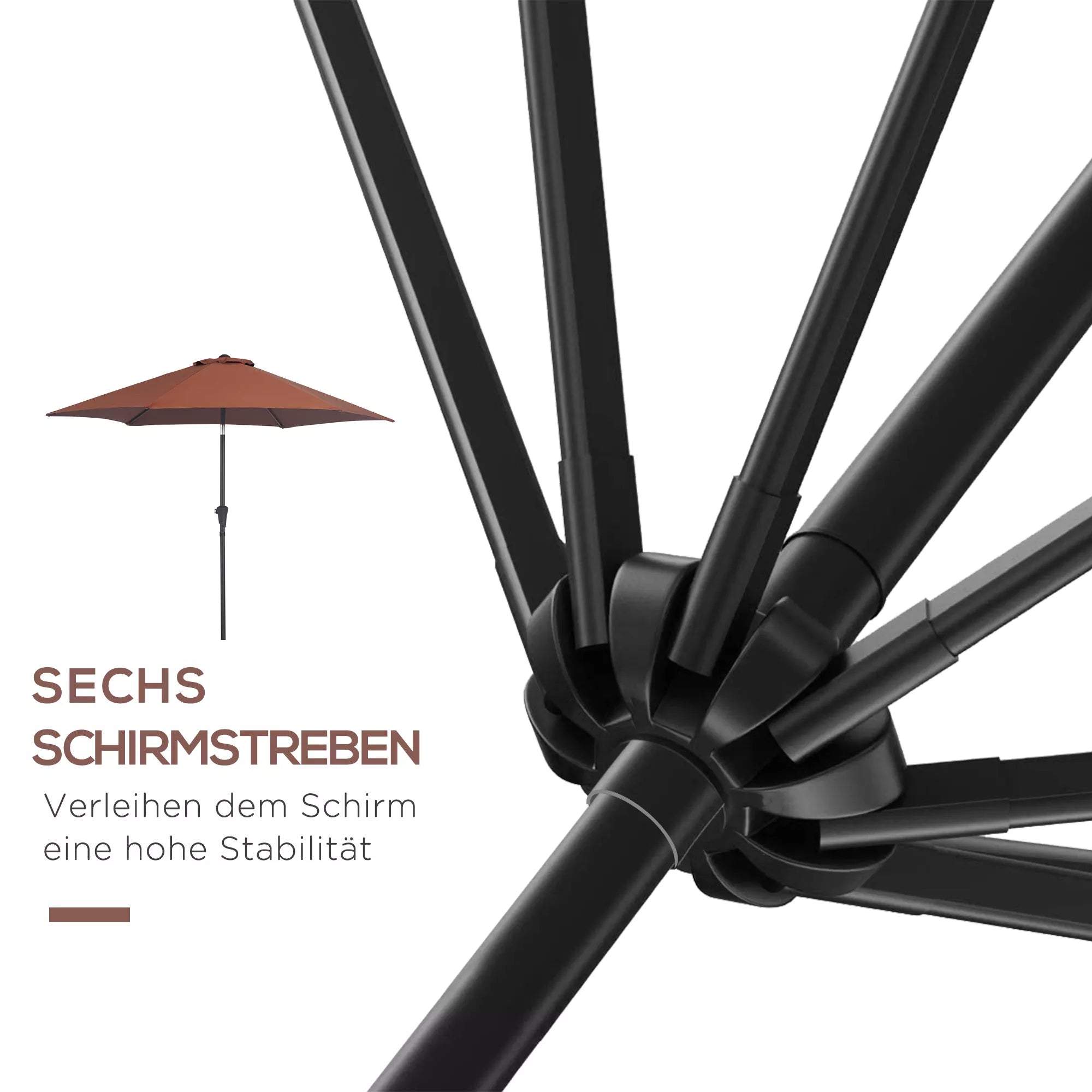 Lankstus skėtis Saulės skėtis Sodo skėtis Turgaus skėtis su rankine skriejiko rankena Aliuminis 180/㎡ Poliesteris Plienas Kavos Ø2,6 x 2,35 m