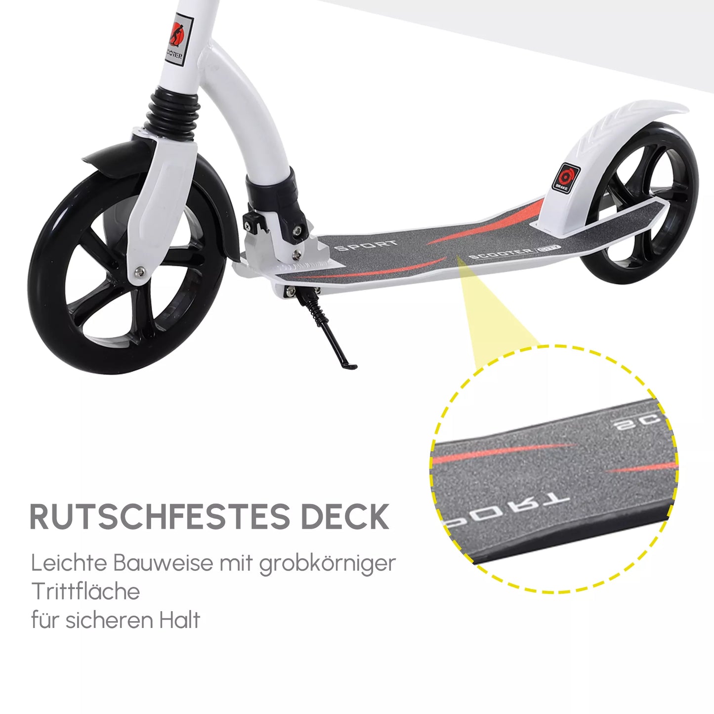 Paspirtukas, paspirtukas su amortizacija, sulankstomas ir reguliuojamo aukščio, nuo 14 metų, aliuminis, baltas, 92,5 x 37,5 x 82-97 cm