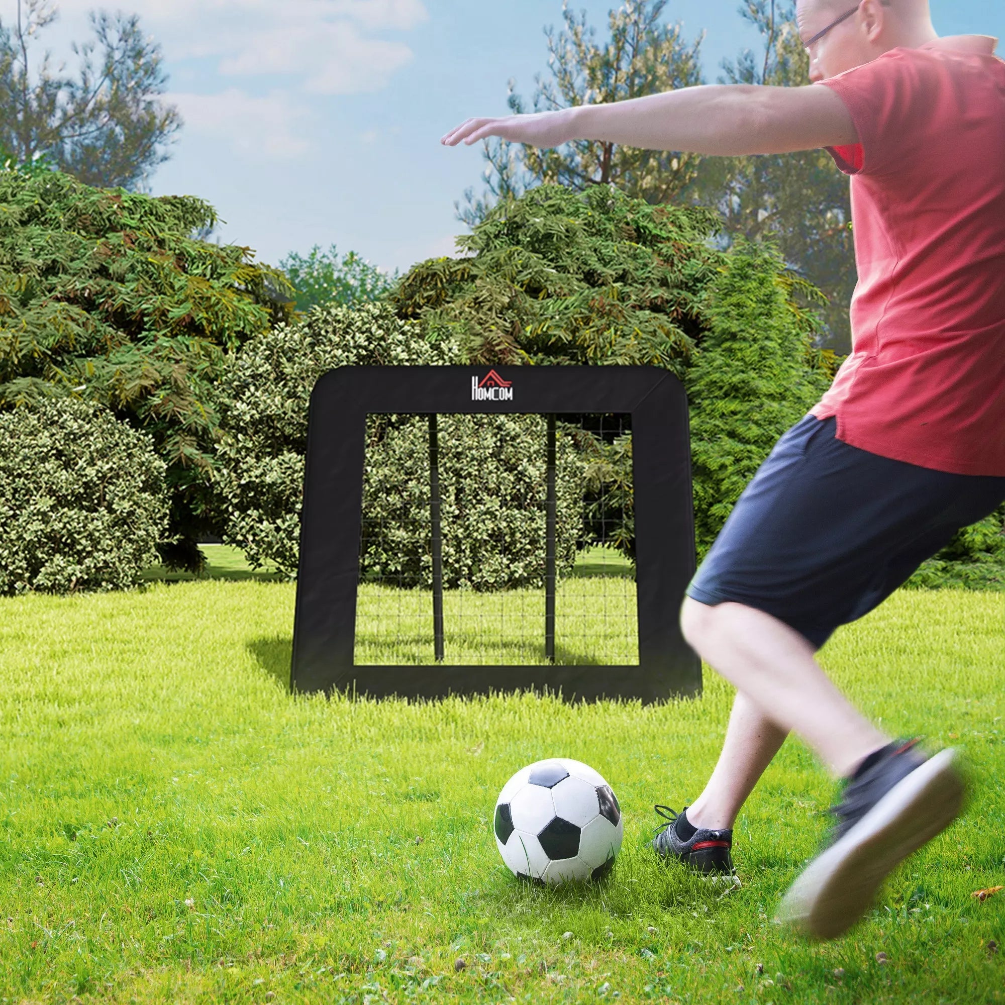 Futbolo atšokimo siena, 128 x 118 cm, su apsauginiu kraštu, kaiščiais, reguliuojama 5 pakopomis, nešiojama atšokimo siena, futbolo vartai paaugliams, atšokimo siena futbolo treniruotėms, juoda