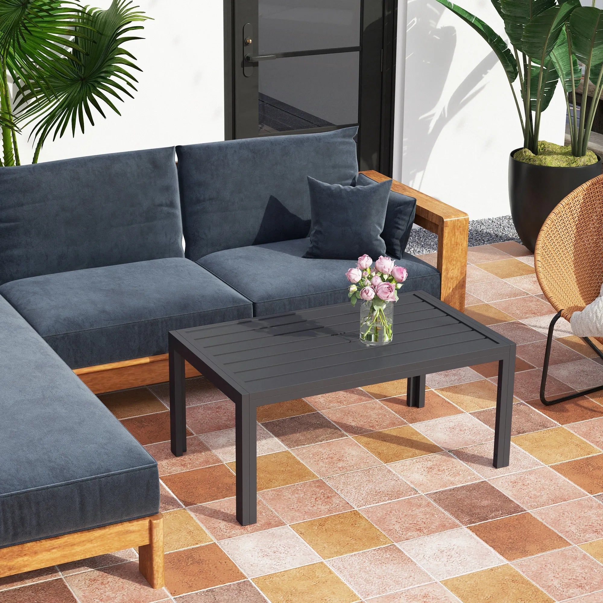 Pagalbinis stalas Balkono stalas iš plieno Stačiakampis kavos stalas Atsparus atmosferos poveikiui Sodo stalas 101,5x61x46 cm Pilkos spalvos