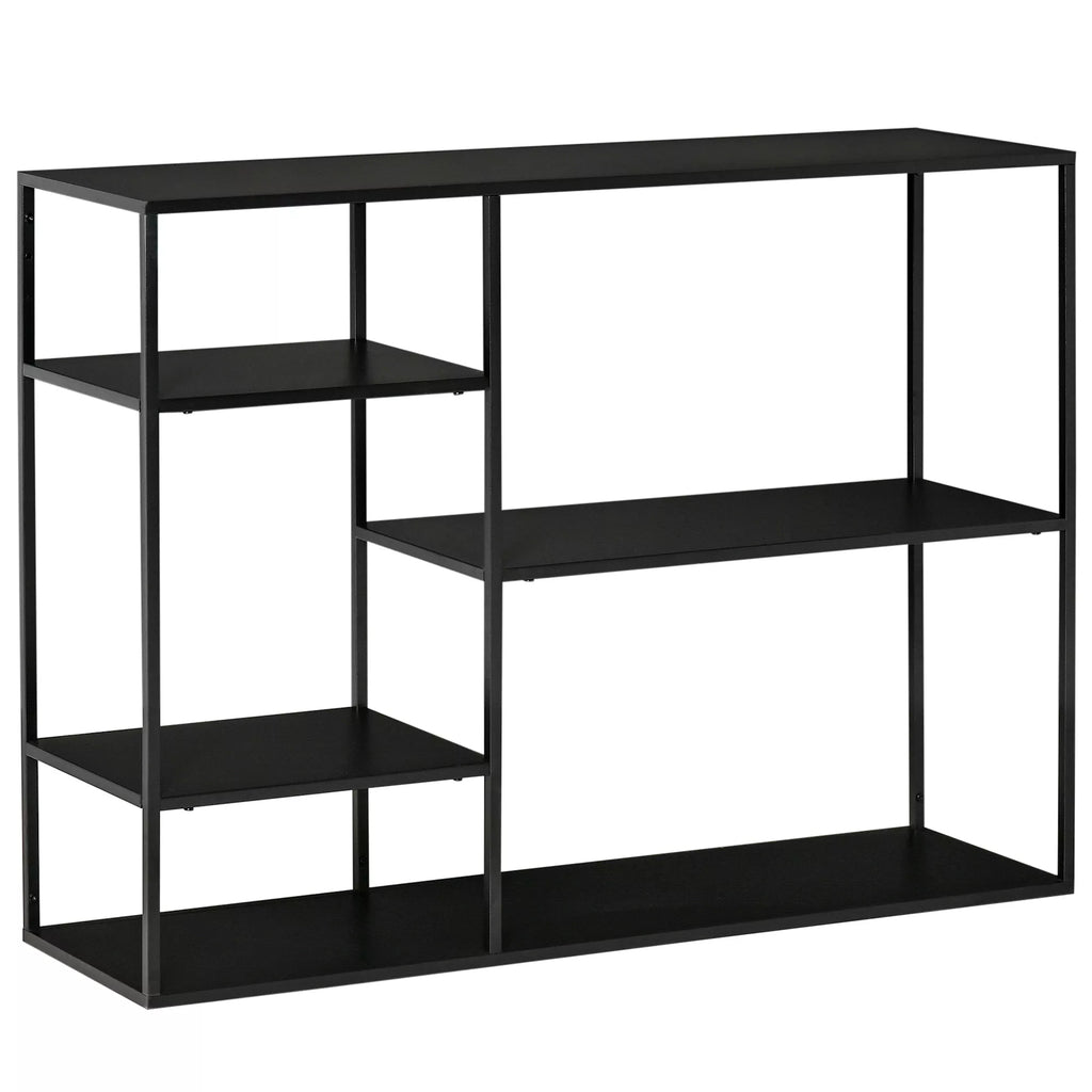 Pastatoma knygų lentyna su 5 atviromis lentynomis, laikymo lentyna su metaliniu rėmu, kubinė lentyna virtuvei, svetainei, juoda, 120 x 35 x 87,5 cm