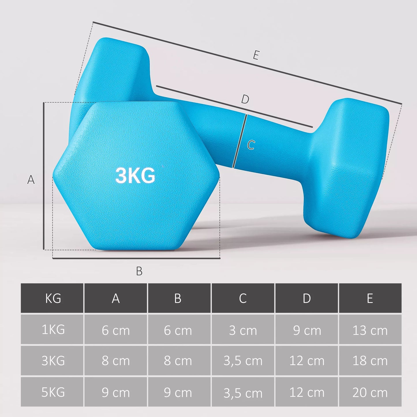 Hantelių rinkinys su laikymo stovu, 6 hantelių komplektas fitneso treniruotėms, 2 x 1kg, 2 x 3kg, 2 x 5kg