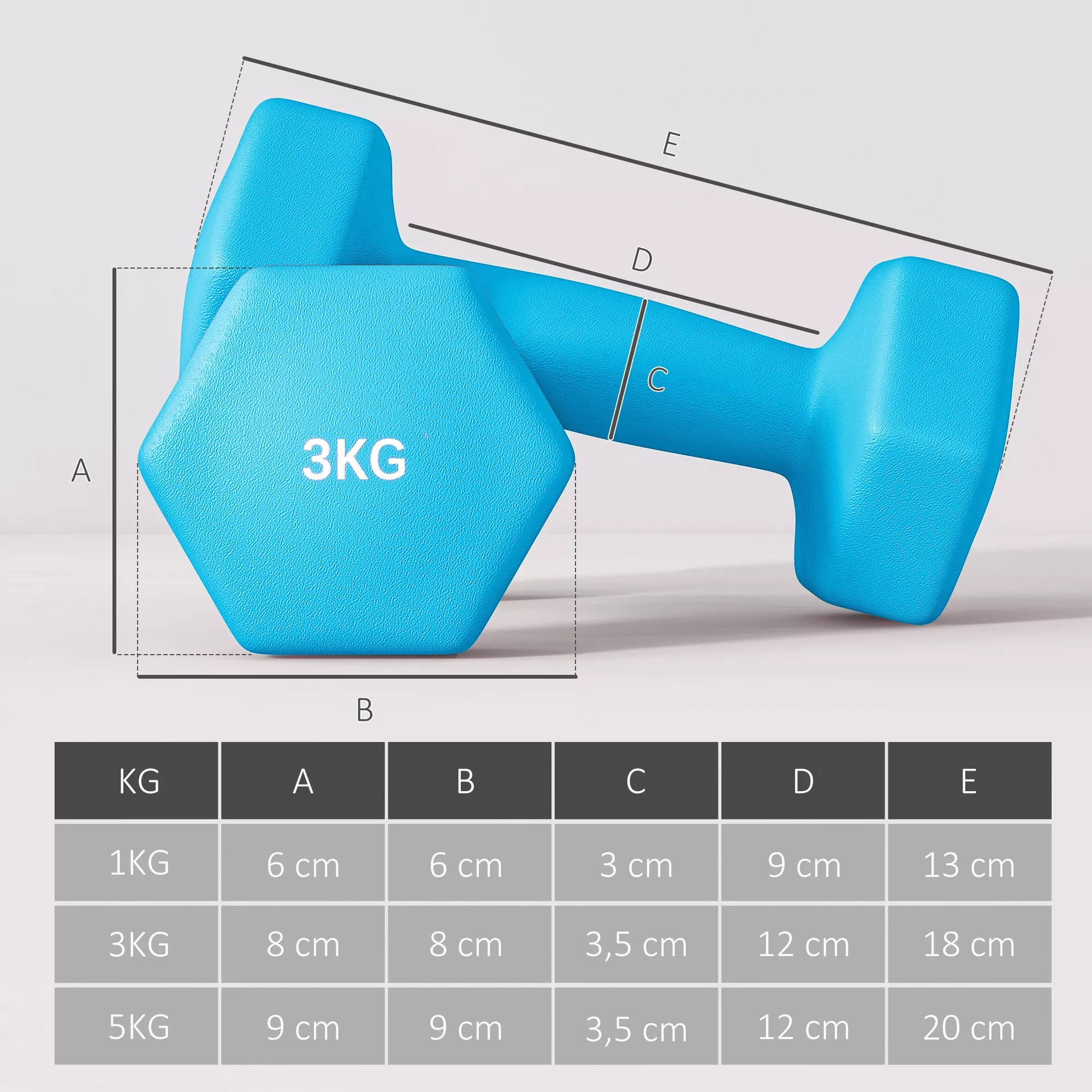 Hantelių rinkinys su laikymo stovu, 6 hantelių komplektas fitneso treniruotėms, 2 x 1kg, 2 x 3kg, 2 x 5kg