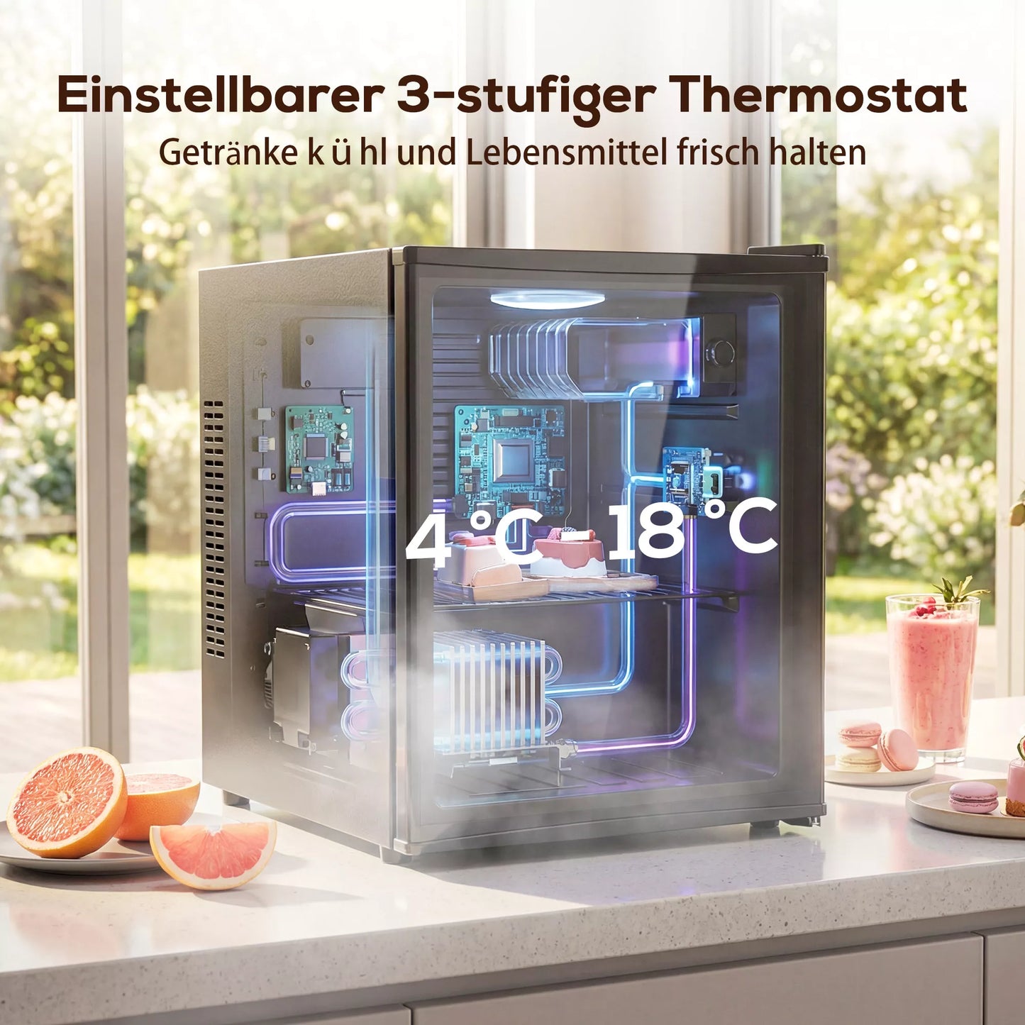 Mini šaldytuvas, mažas kompaktiškas šaldytuvas su reguliuojamu termostatu, 43x51x51,3 cm, juodas