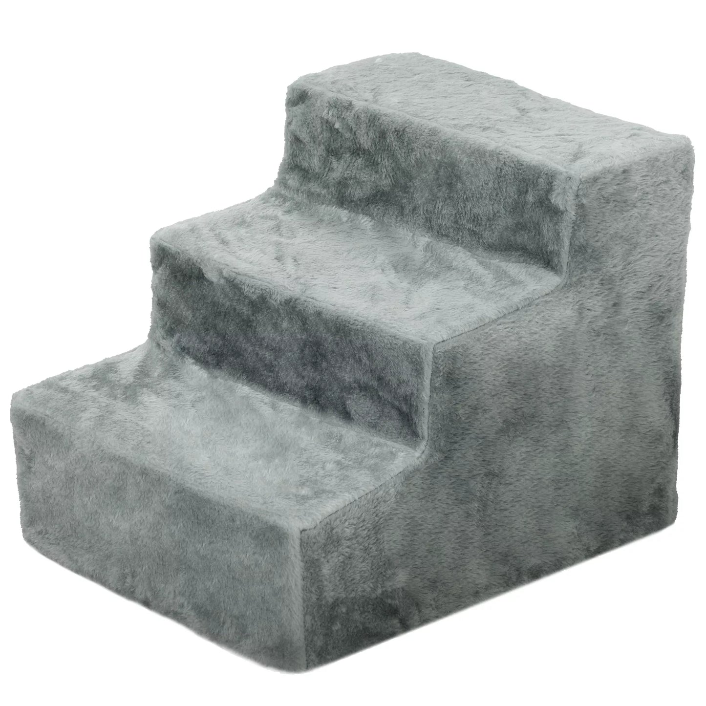 Sulankstomos laiptelės gyvūnams, 3 pakopos, plaunamas pliušinis apmušalas, medžio drožlių plokštė, 46 x 35 x 35 cm, šviesiai pilkos spalvos