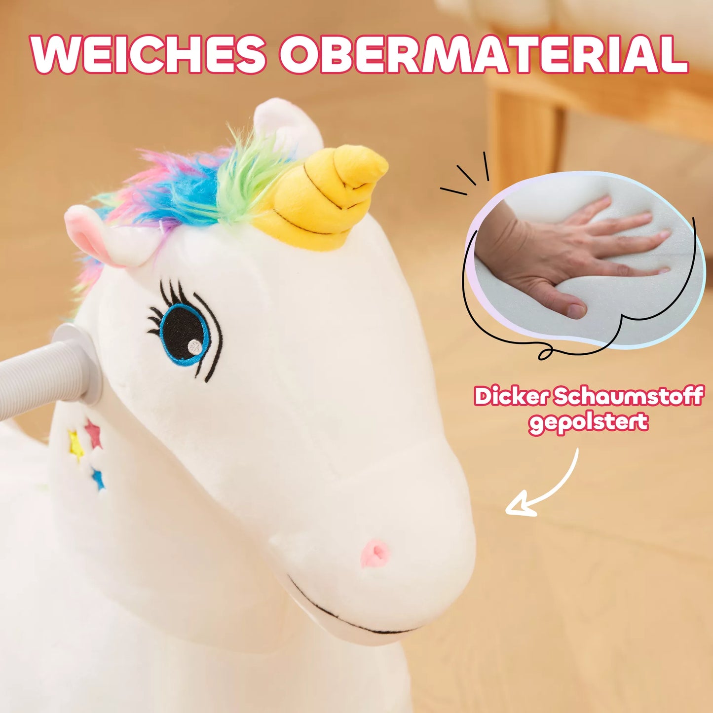 6V Elektrinis Jojimo Vienaragis Vaikams, Veikiantis Nuo Baterijų, Su Muzikos Funkcija Ir Važiavimo Pirmyn Funkcija, 18-36 Mėn., Baltas