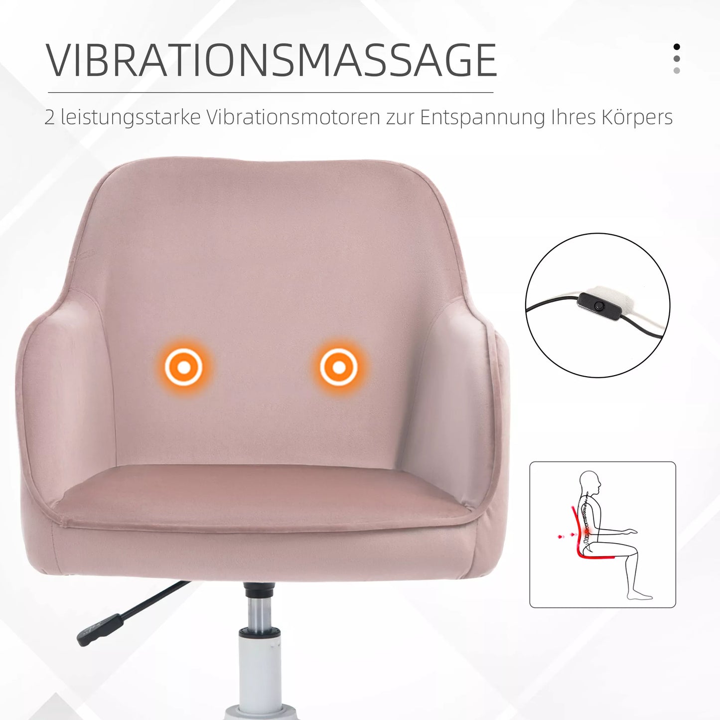 Masažinis rašomojo stalo kėdė 78-86 cm aukščio reguliavimo biuro kėdė sukamoji kompiuterio kėdė su USB jungtimi darbo kėdė su vibracijos funkcija juosmens atrama masažo funkcija rožinė