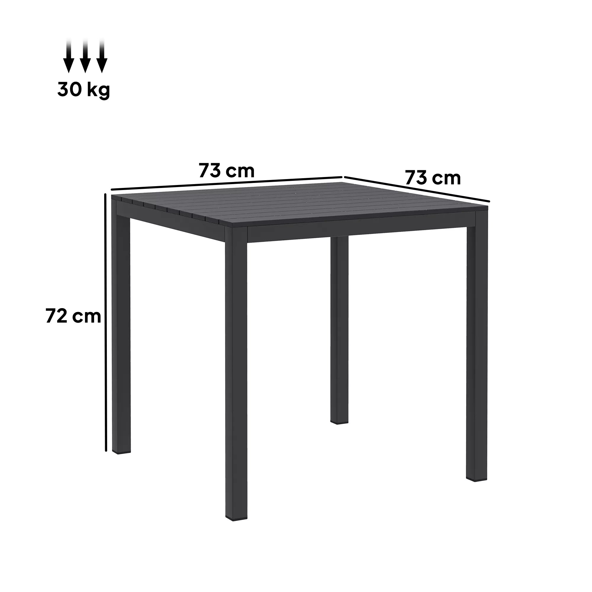 Sodo stalas iš aliuminio 73x73 cm Atsparus atmosferos poveikiui bufetas su medžio imitacija, kempingo stalas 4 asmenims Juodas