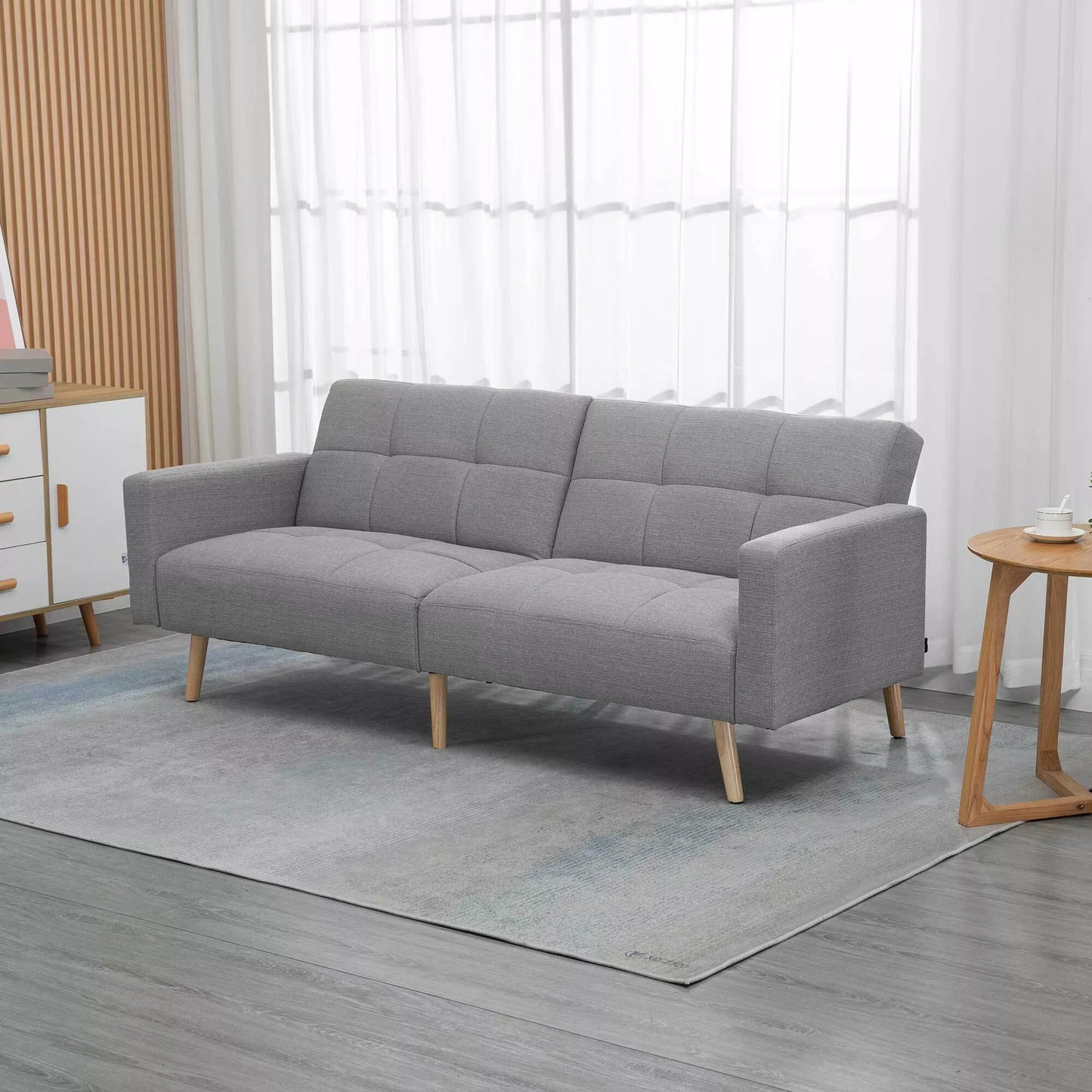 2 in 1 miegamasis sofos 205 x 88 cm Sofa su lovos funkcija, sofa su sėdimojo pagalvėle, lino išvaizda Pilka
