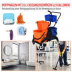 Valymo kibiras, šluotos kibiras, su ratukais, 26 litrai, plastikas, metalas, oranžinis