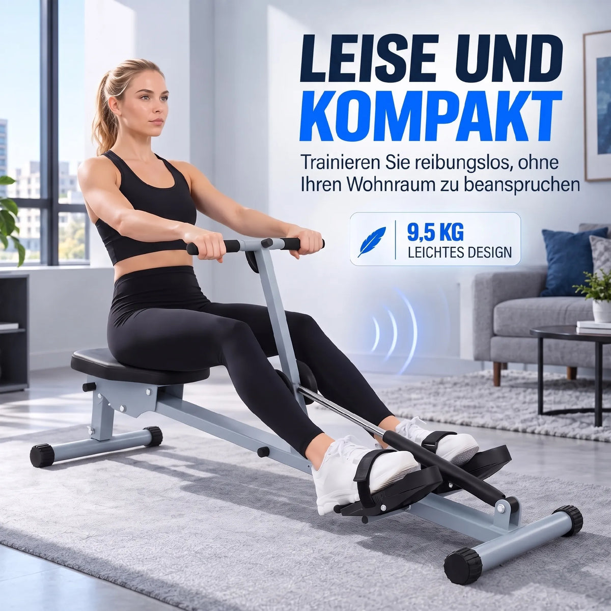 Iklaujamasis irklavimo treniruoklis su LCD ekranu, iki 100 kg, pilkas