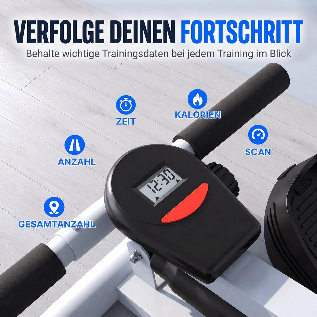 Iklaujamasis irklavimo treniruoklis su LCD ekranu, iki 100 kg, pilkas
