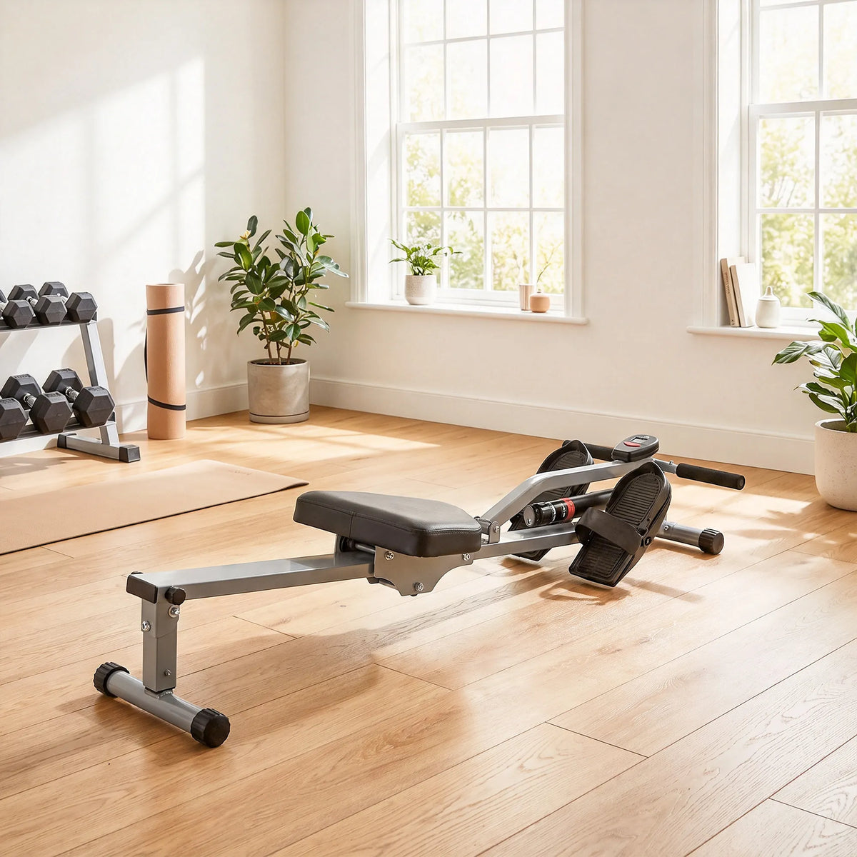 Iklaujamasis irklavimo treniruoklis su LCD ekranu, iki 100 kg, pilkas