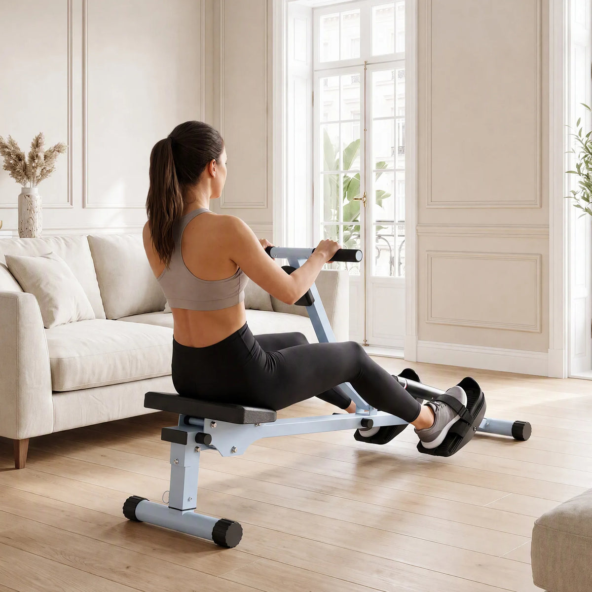 Iklaujamasis irklavimo treniruoklis su LCD ekranu, iki 100 kg, pilkas