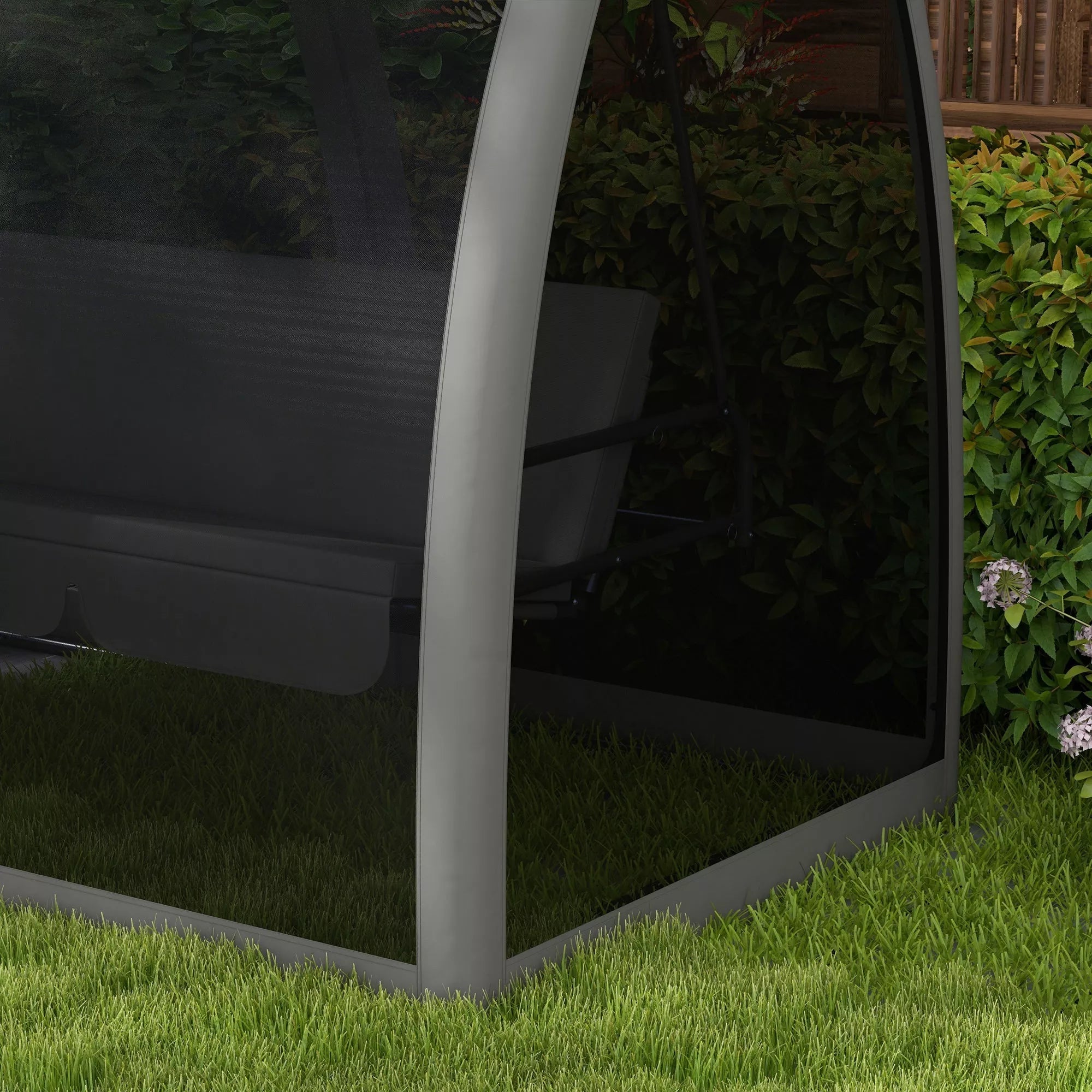3 vietų terasos sūpynės, verandoje naudojamos sūpynės su lovos funkcija, Holivudo sūpynės su moskitų tinkleliu ir plieniniu rėmu, pilkos spalvos