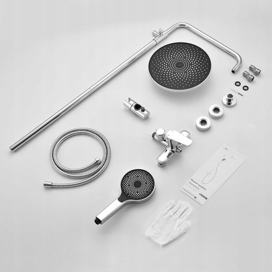 „Auralum“ lietaus dušas su reguliuojamo aukščio stovu, 1–1,4 m, dušo  komplektas su lietaus galva, chromuotas