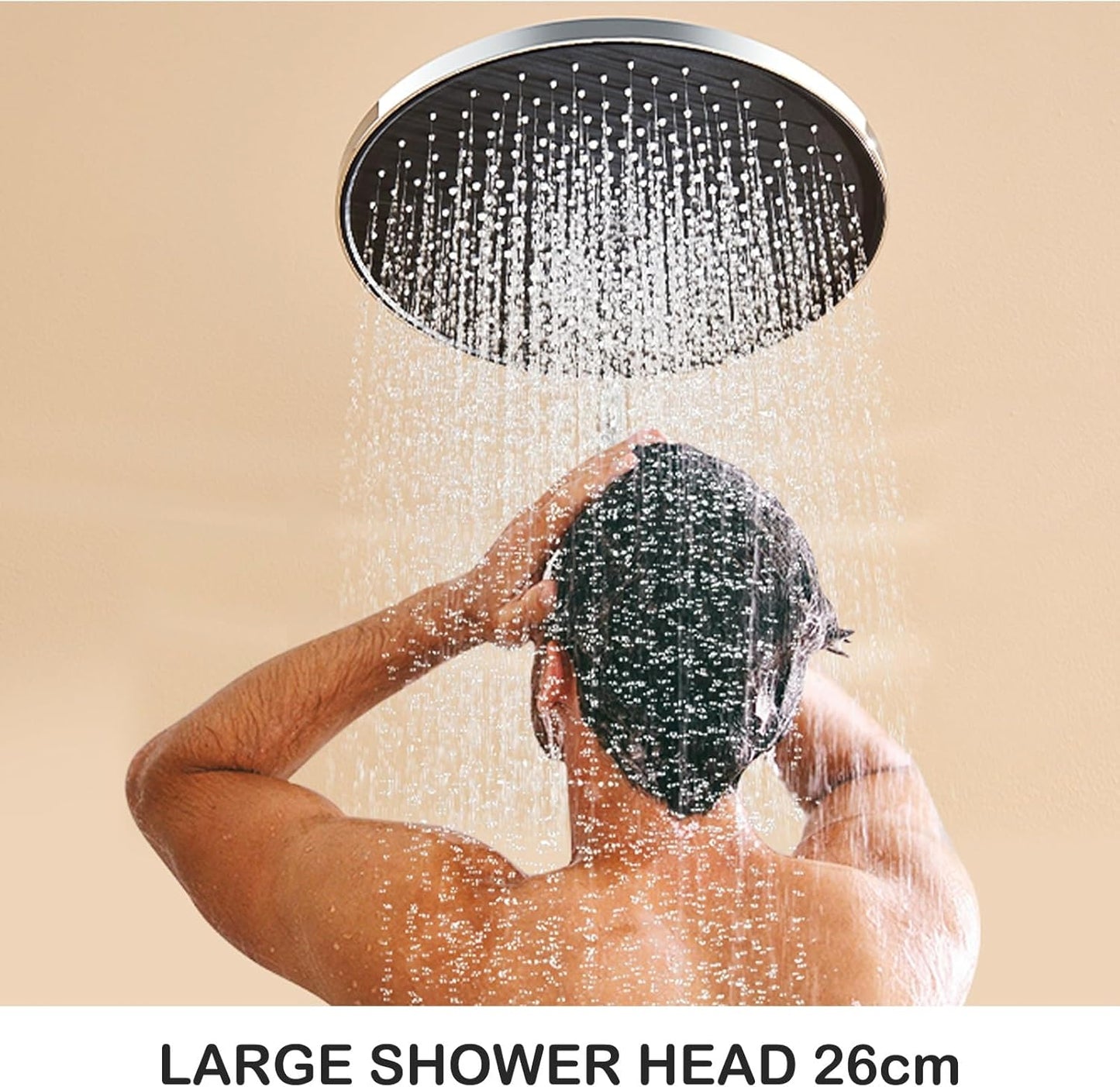 „Auralum“ lietaus dušas su reguliuojamo aukščio stovu, 1–1,4 m, dušo  komplektas su lietaus galva, chromuotas