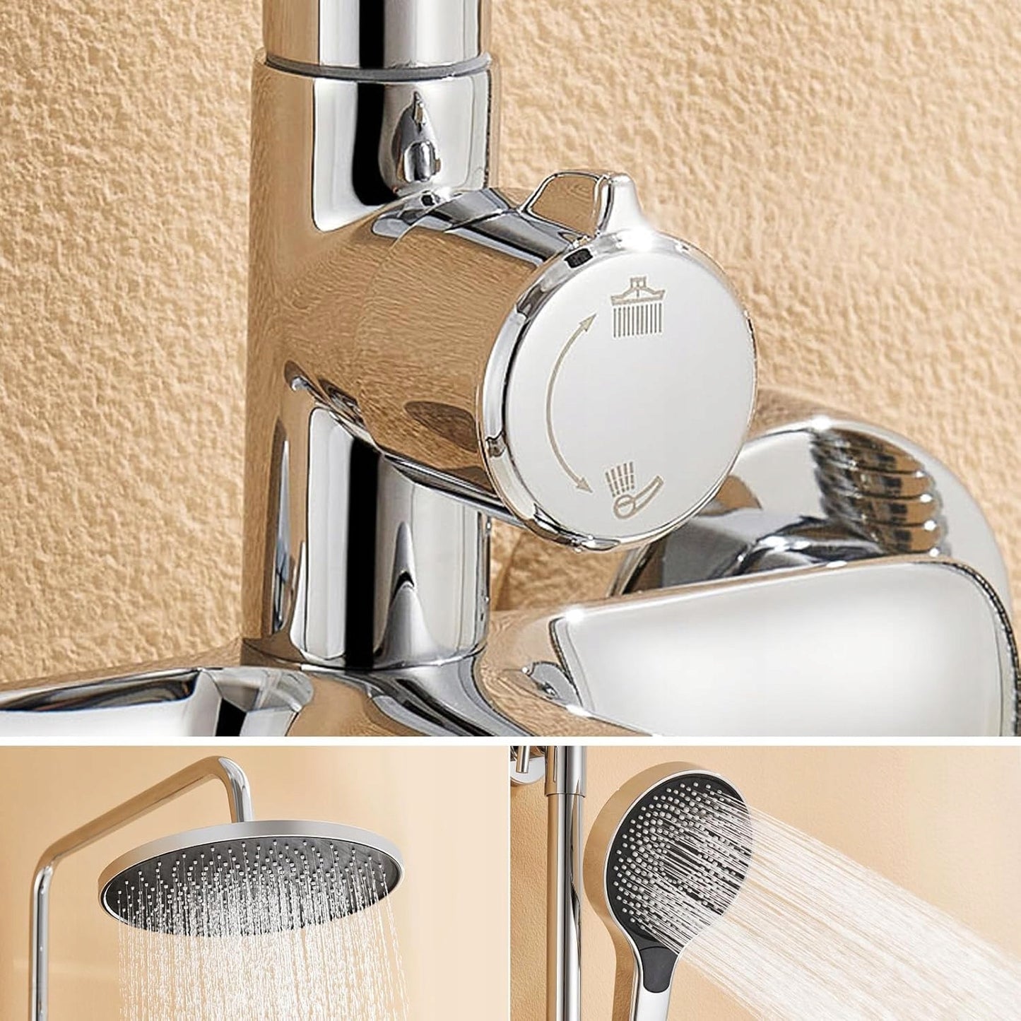 „Auralum“ lietaus dušas su reguliuojamo aukščio stovu, 1–1,4 m, dušo  komplektas su lietaus galva, chromuotas