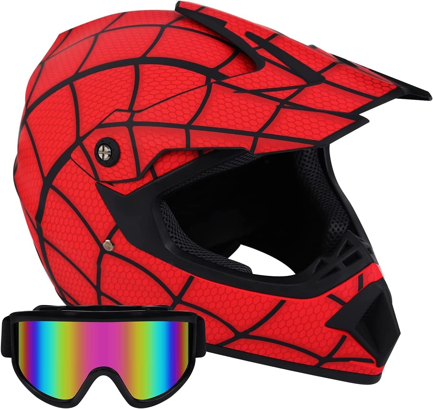 Motociklo šalmas Spiderman su akiniais L 59–60 cm paaugliams ir suaugusiems