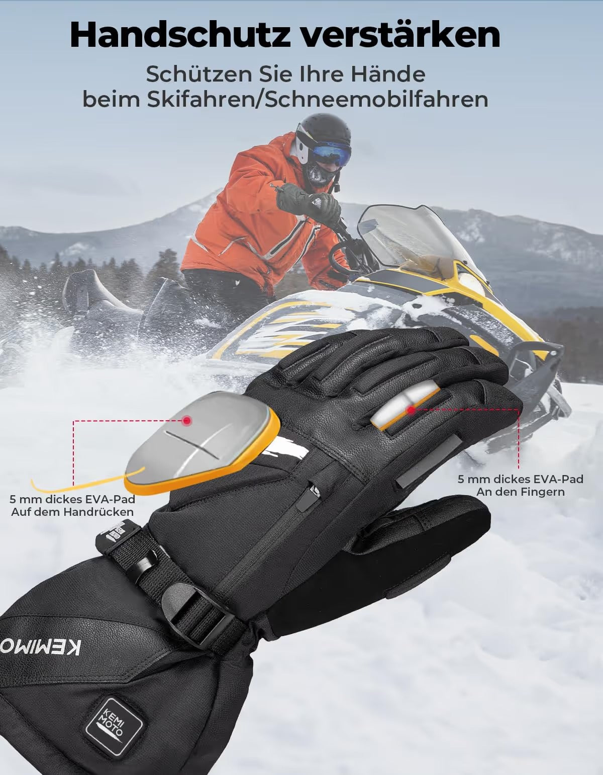 KEMIMOTO šildomos motociklo pirštinės su baterija 2500mAh,  PU odos, su jutikliniu ekranu M dydis