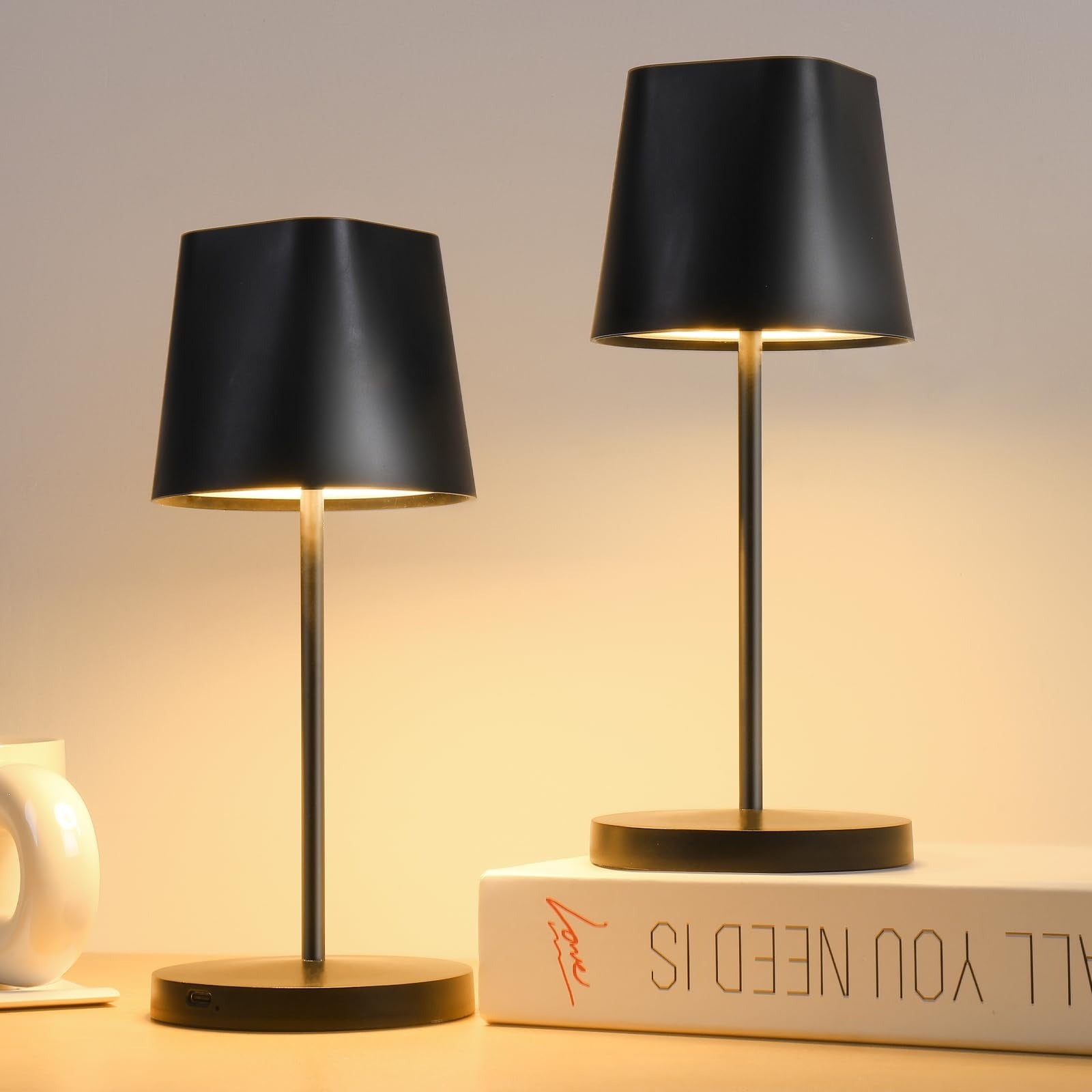 LED stalinė lempa, belaidė, lietimui jautri, reguliuojamo galingumo baterija, įkraunama su USB, 3000 K - 5000 K