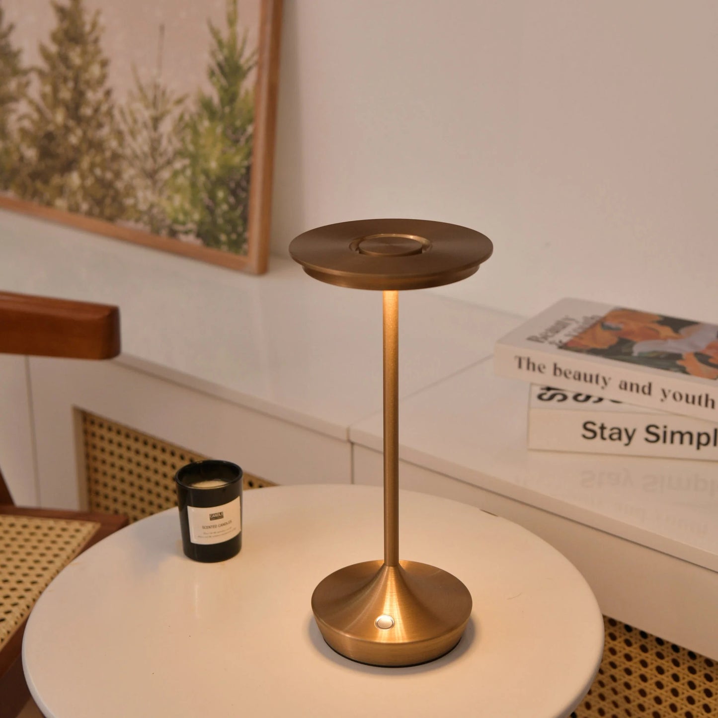 Belaidė LED stalinė lempa-IP54, įkraunama lauko ir vidaus lempa su 6000mAH baterija, 38x11 cm, auksinė