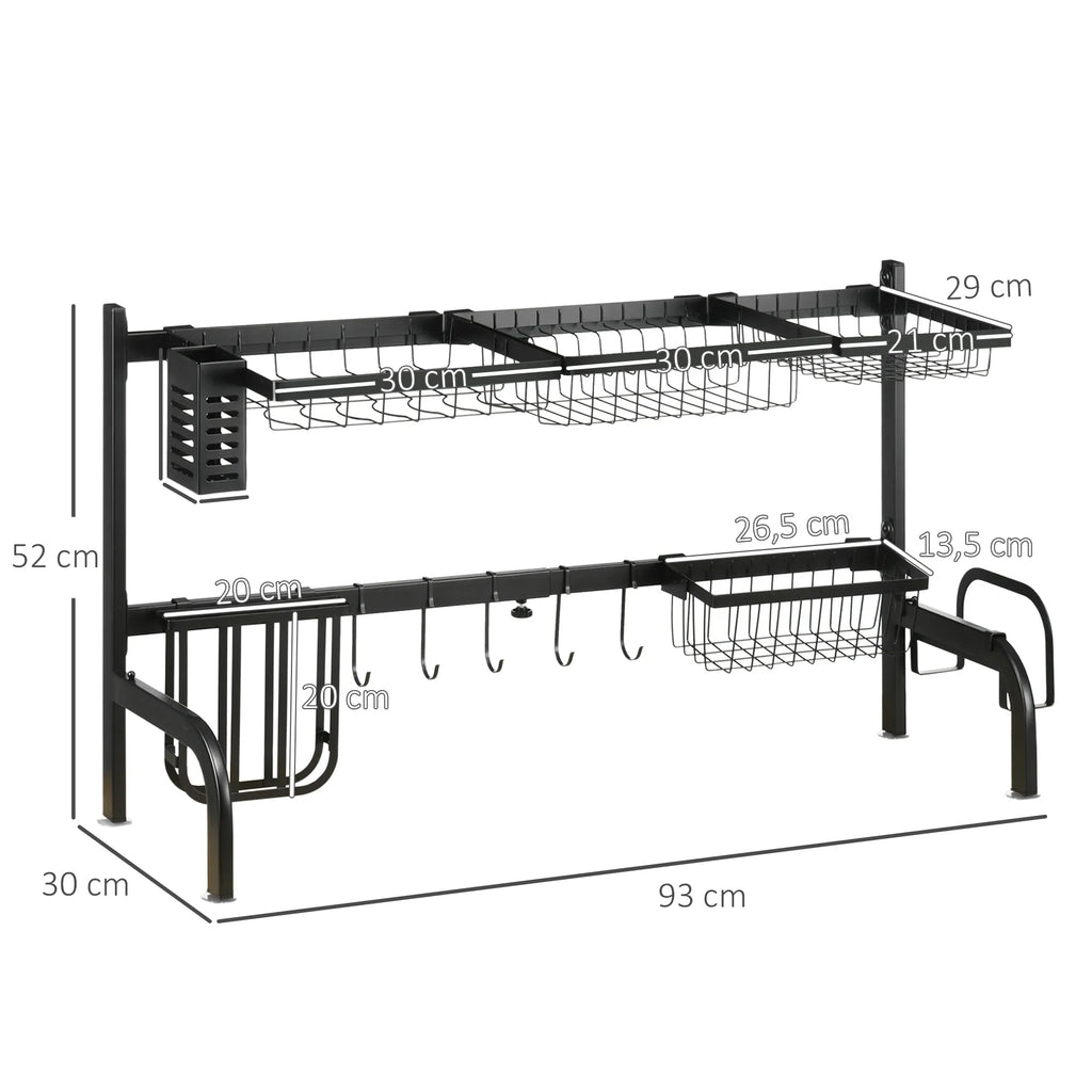 Indų džiovykla virš kriauklės, reguliuojamo ilgio 51–93 cm, juoda