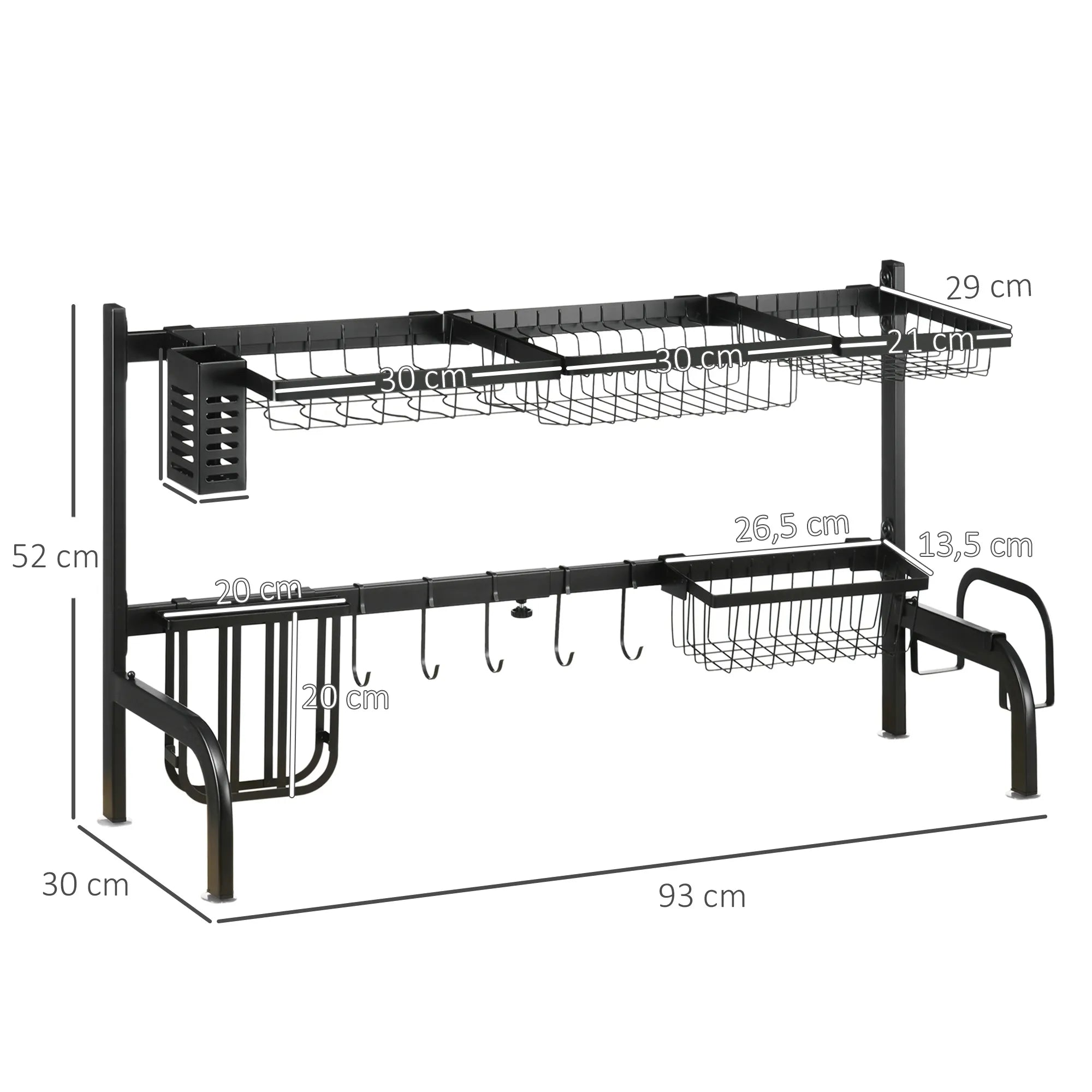 Indų džiovykla virš kriauklės, reguliuojamo ilgio 51–93 cm, juoda