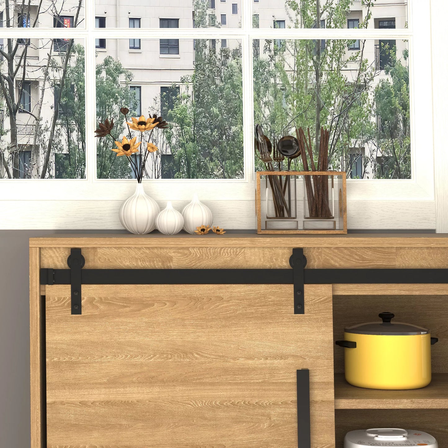 200 cm stumdomųjų durų komplektas su grindų kreipiančiąja, bėgeliais, voleliais, stumdomųjų durų sistema vienoms medinėms stumdomoms durims