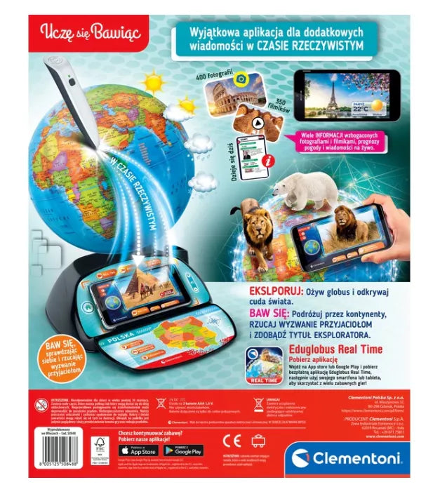 Interaktyvus mokomasis gaublys, AR technologija, su elektroniniu rašikliu ir stovu telefonui, 48 cm