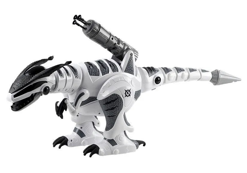 Interaktyvus robotas dinozauras, nuotoliniu būdu valdomas, su šviesos ir garso efektais, 65 cm, baltas