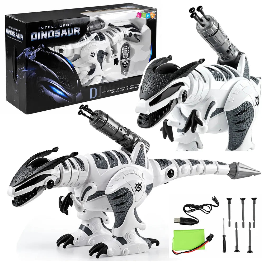 Interaktyvus robotas dinozauras, nuotoliniu būdu valdomas, su šviesos ir garso efektais, 65 cm, baltas