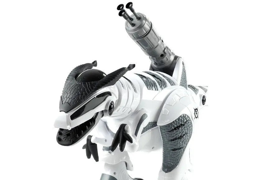 Interaktyvus robotas dinozauras, nuotoliniu būdu valdomas, su šviesos ir garso efektais, 65 cm, baltas